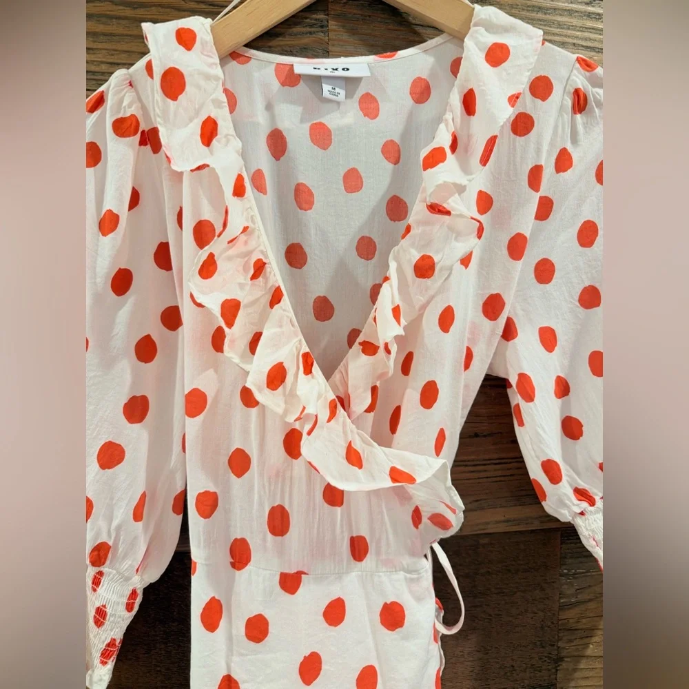 Polka Dot Ruffle Wrap Dress - Picture 5 of 15